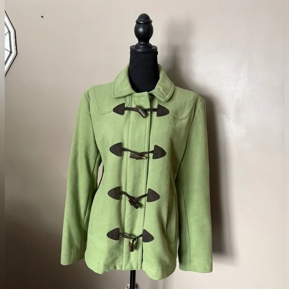 GAP Y2K apple green wool blend duffle coat toggle buttons preppy women’s L EUC - Picture 3 of 16
